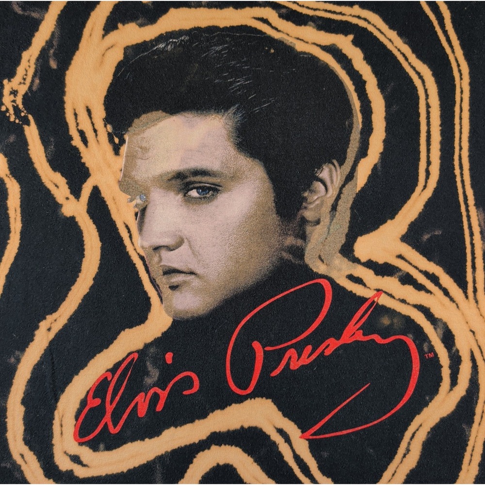 Elvis Presley Face Graphic Portrait Graceland Black Shirt Sz L DIY Bleach Y2K
